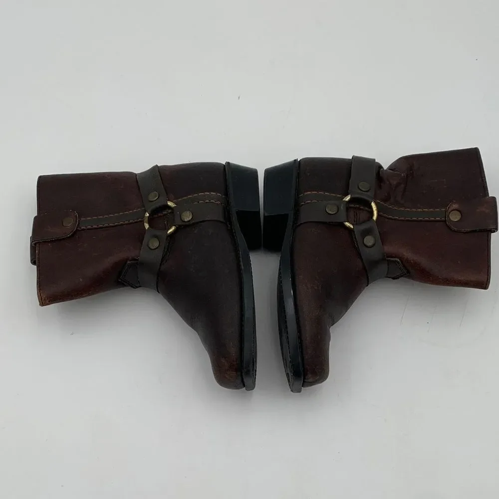 Vintage Style Toddler Brown Leather Harness Boots size 7D
